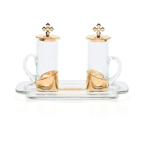 Ampułki liturgiczne na szklanej tacy + zapasowa ampułka - 100 ml - Podgląd zestawu