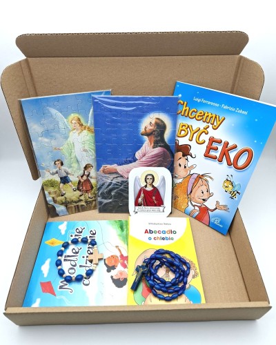 Box Prezentowy dla Dziecka: 8 Elementów z Puzzlami, Różańcem i Akcesoriami – Gotowy Upominek - zdjęcie zestawu