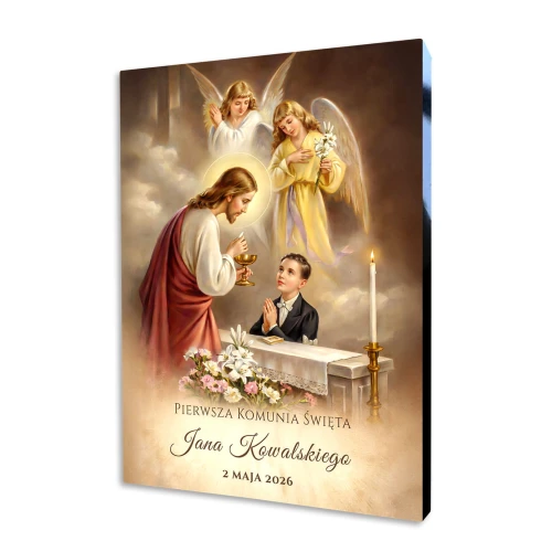 Personalizowany obraz na desce - Prezent na komunię dla chłopca