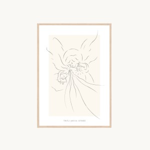 Obrazek na pamiątkę chrztu z Aniołem Stróżem A4 - sosnowa rama i nowoczesny styl