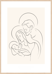 Duży obraz Świętej Rodziny na prezent chrzcielny - Format A2 w sosnowej ramce