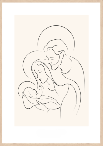 Duży obraz Świętej Rodziny na prezent chrzcielny - Format A2 w sosnowej ramce