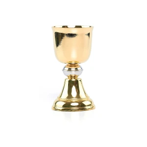 Kompaktowy kielich mszalny do celebracji plenerowej i podróży – Złocony, wys. 11 cm, Ø czaszy 6 cm