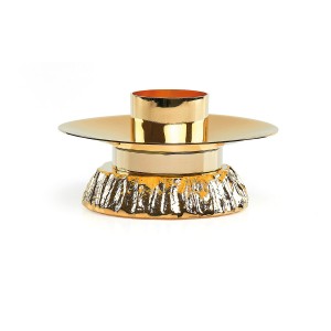 Świecznik ołtarzowy pozłacany 647 z ozdobnym nodusem - talerzyk Ø 12 cm, kaseta Ø 4 cm