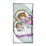 Obrazek srebrny na pamiątkę chrztu dla dziewczynki, kolorowany w formacie 9 x 18 cm