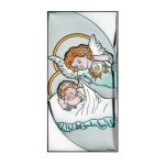 Obrazek srebrny na pamiątkę chrztu dla chłopca, kolorowany w formacie 6 x 12 cm