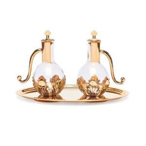 Ampułki mszalne na mosiężnej tacy z elementami zdobionymi w kolorze złotym - 2 x 100 ml