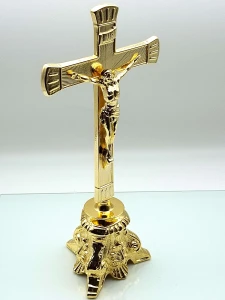 Krzyż ołtarzowy, barokowy wys. 27 cm - Wykończony w kolorze wysokiej próby złota - Calandrini