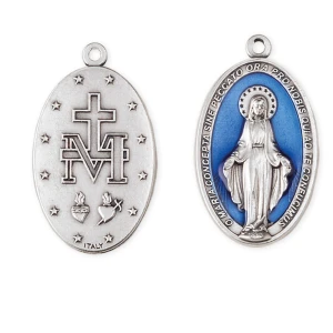 Medalion Matki Bożej Niepokalanej do łańcuszka - niebieska emalia - 4 cm