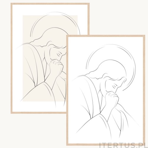Nowoczesny obraz religijny z Panem Jezusem na beżowym tle do nowego mieszkania.