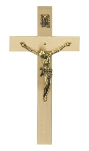 Krzyż mosiężny wiszący - satynowy - h=14 cm 