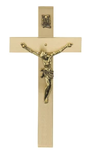 Krzyż mosiężny wiszący - satynowy - h=14 cm 