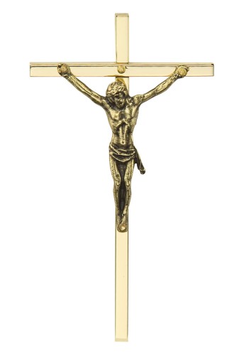 Mały krzyż na ścianę wykonana z pręta mosiężnego - idealny do niewielkich przestrzenii.