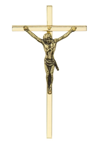Mały krzyż na ścianę wykonana z pręta mosiężnego - idealny do niewielkich przestrzenii.