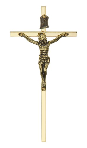 Złoty krzyż na ścianę w kompaktowych wymiarach 11,5 cm.