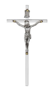 Krzyż srebrny na ścianę - mosiężny, niklowany - 11,5 cm
