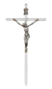 Metalowy krzyż na ścianę - nikiel - srebrny - 13,5 cm