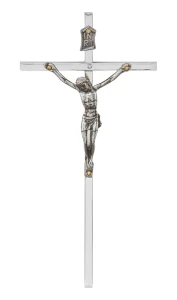 Metalowy krzyż na ścianę - nikiel - srebrny - 13,5 cm