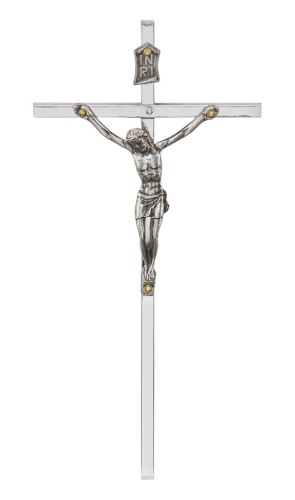 Krzyż na ścianę srebrny - dokładnie wykonany i pokryty powłoką galwaniczną.