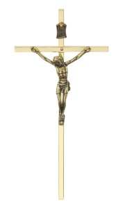 Metalowy krzyż na ścianę - mosiądz - złoty - 13,5 cm