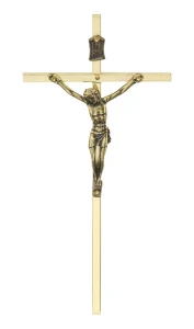 Metalowy krzyż na ścianę - mosiądz - złoty - 13,5 cm