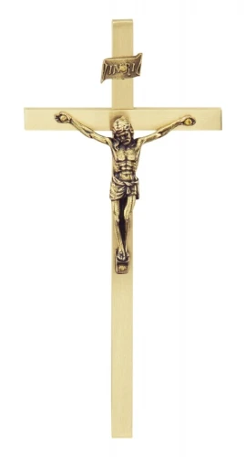 Proponujemy krzyże ścienne w kolorze złotym - 14 cm wysokości i specjalna zawieszka.