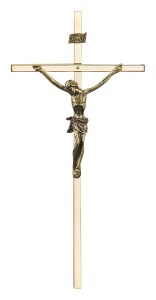 Krzyż na ścianę do salonu - złoty, mosiądz - H = 21 cm