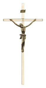 Krzyż na ścianę do salonu - złoty, mosiądz - H = 21 cm