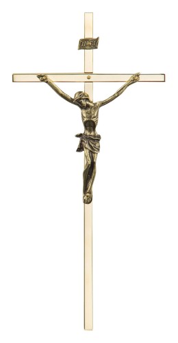 Krzyż na ścianę do salonu - złoty, mosiądz - H = 21 cm
