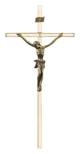 Krzyż na ścianę do salonu - złoty, mosiądz - H = 21 cm