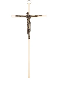 Nowoczesny krzyż na ścianę - złoty, mosiężny H=20,5 cm