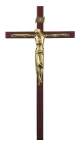 Krzyż na ścianę, drewniany - 24 cm - Odcień orzecha