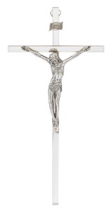 Krzyż srebrny na ścianę, niklowany - 26 cm 