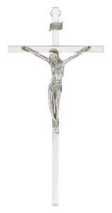 Krzyż srebrny na ścianę, niklowany - 26 cm 