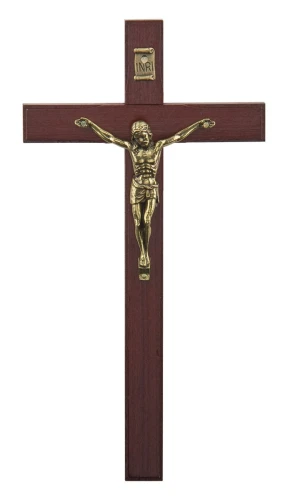 Krzyż wiszący drewniany z drewna bukowego w odcieniu orzecha - 21 cm