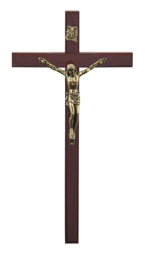 Krzyż z drewna na ścianę - ciemny orzech - wysokość 19,5 cm.