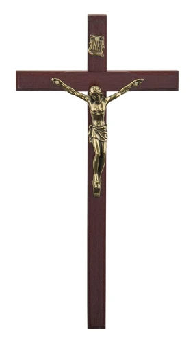 Krzyż z drewna na ścianę - ciemny orzech - wysokość 19,5 cm.