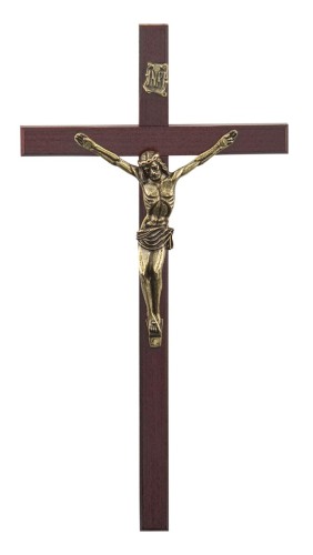 Drewniany krzyż do powieszenia w Twoim domu - odcień ciemnego orzecha - 21,5 cm wysokości.