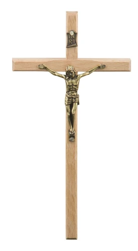 Krzyż ścienny drewniany - 15 cm - kolor jasny.