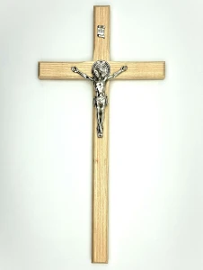 Duży krzyż drewniany na ścianę - Odcień naturalny - 42 cm