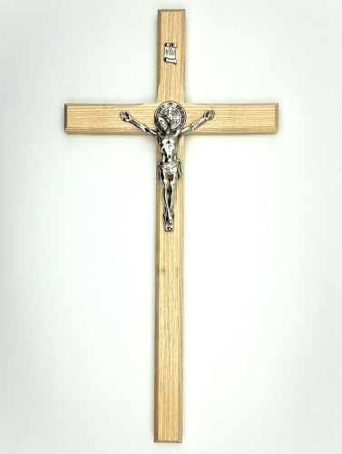 krzyż drewniany duży na ścianę - kolor jasnego drewna - 42 cm