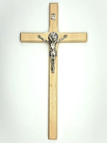 krzyż drewniany duży na ścianę - kolor jasnego drewna - 42 cm