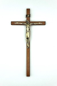 Drewniany krzyż na ścianę - 24 cm - Odcień wiśni