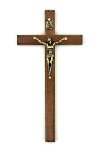 Krzyż z drewna na ścianę - bukowy, odcień wiśni - 16 cm