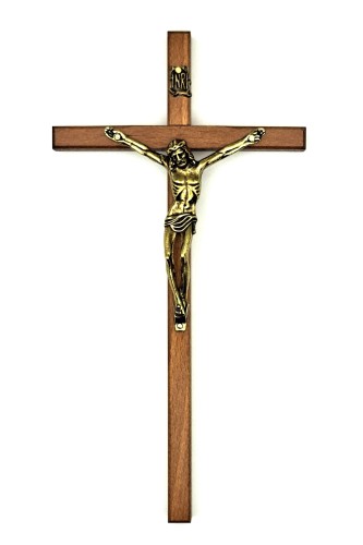 Drewniany krzyż do powieszenia na ścianie - odcień wiśni - 21,5 cm