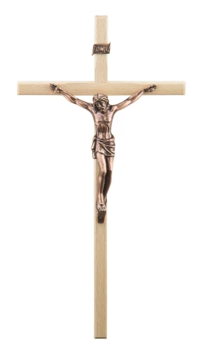 Drewniany krzyż na ścianę  w odcieniu naturalnym - 30 cm