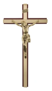 Duży krzyż drewniany na ścianę - orzech - 35 cm