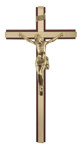 Duży krzyż drewniany na ścianę w odcieniu orzech - wysokość 35 cm