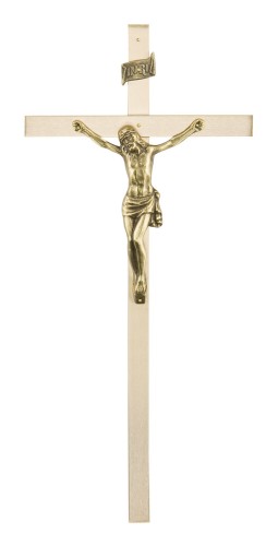 Duży krzyż mosiężny na ścianę z pręta mosiężnego - wysokość 35 cm.