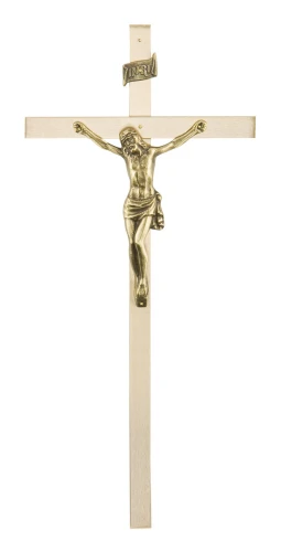 Duży krzyż mosiężny na ścianę z pręta mosiężnego - wysokość 35 cm.